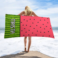 Aperturee - Tasty Green Red Summer Watermelon Custom Beach Towel