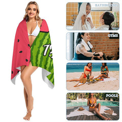 Aperturee - Tasty Green Red Summer Watermelon Custom Beach Towel