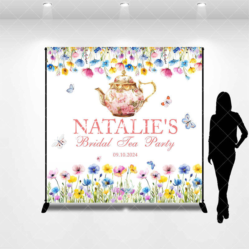 Aperturee - Tea Party Teapot Custom Name Bridal Shower Backdrop