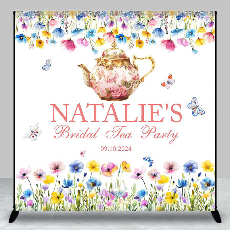 Aperturee - Tea Party Teapot Custom Name Bridal Shower Backdrop