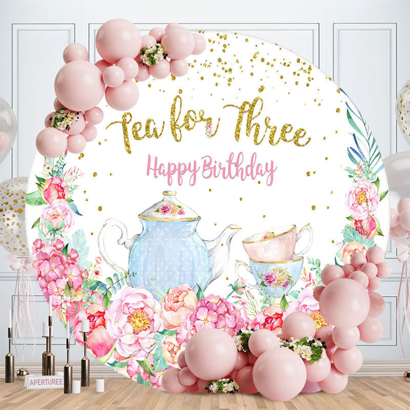 Aperturee - Tea For Three Flower Round Girls Birthday Backdrop