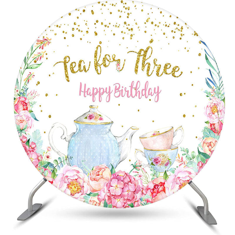 Aperturee - Tea For Three Flower Round Girls Birthday Backdrop