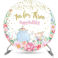 Aperturee - Tea For Three Flower Round Girls Birthday Backdrop