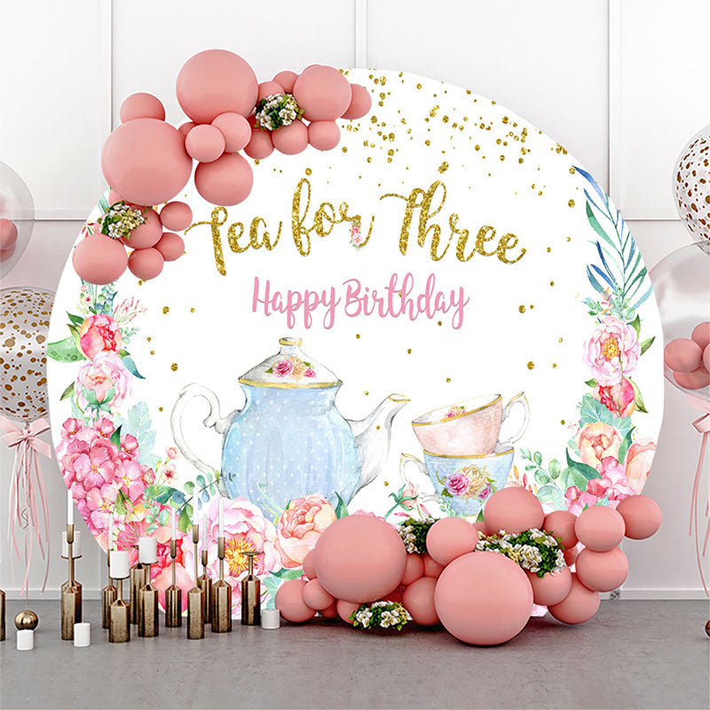 Aperturee - Tea For Three Flower Round Girls Birthday Backdrop