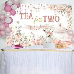 Aperturee - Tea For Two Cup Pink Floral Baby Shower Backdrop