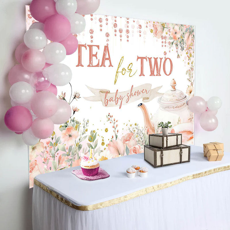 Aperturee - Tea For Two Cup Pink Floral Baby Shower Backdrop