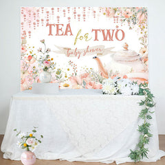 Aperturee - Tea For Two Cup Pink Floral Baby Shower Backdrop