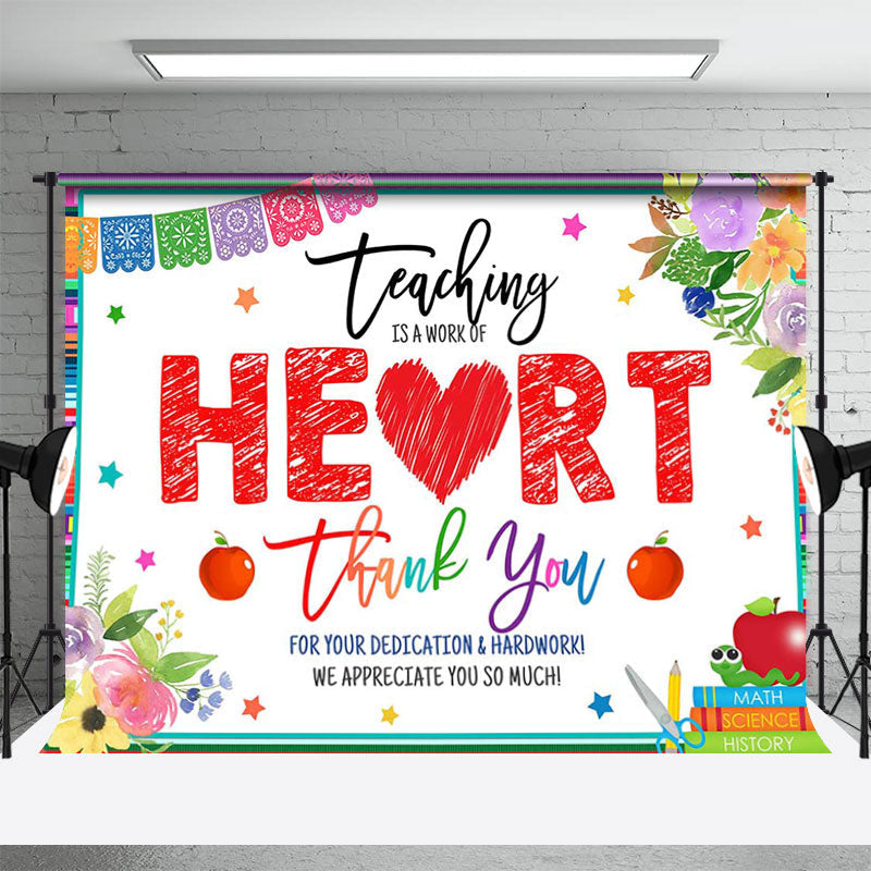 Aperturee - Teaching Is A Work Of Heart Red Thank You Backdrop