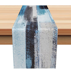 Aperturee - Teal Blue Grey Ink Painting Vintage Table Runner