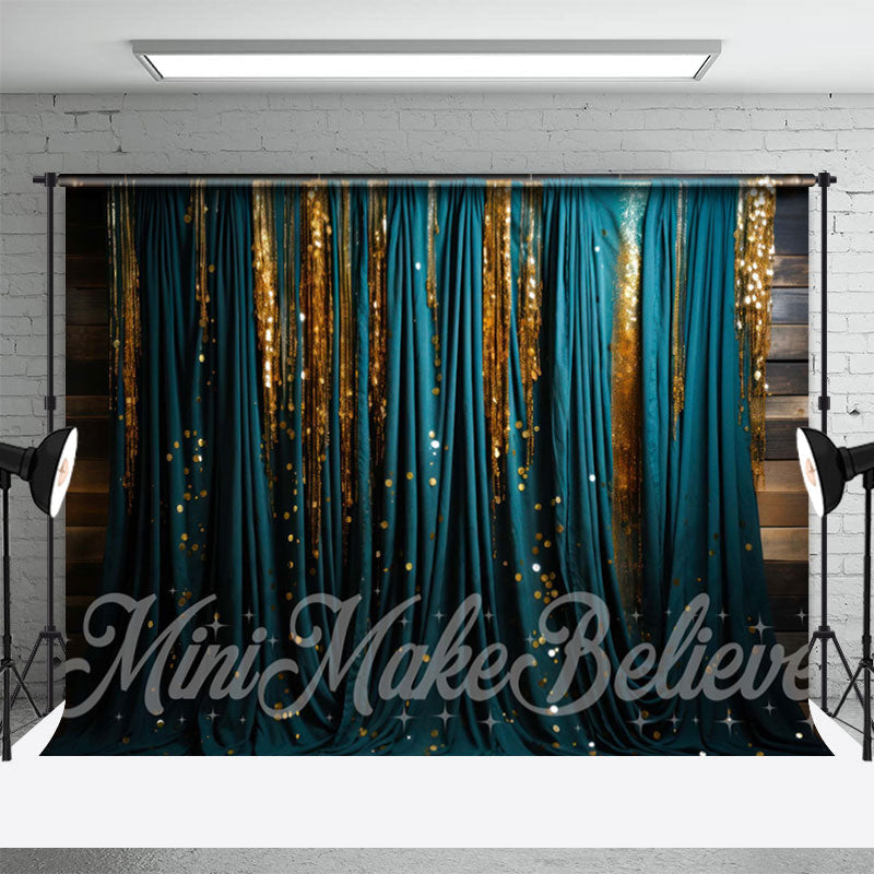 Aperturee - Teal Curtain Sequins Wall Birthday Photo Backdrop