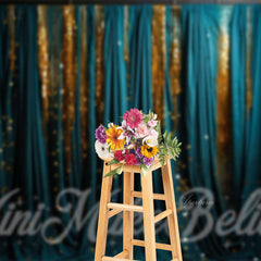 Aperturee - Teal Curtain Sequins Wall Birthday Photo Backdrop