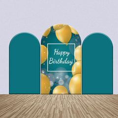 Aperturee - Teal Gold Balloons Bokeh Birthday Arch Backdrop Kit