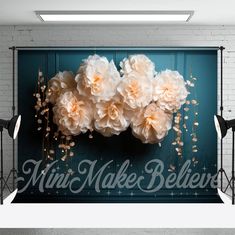 Aperturee - Teal Pompoms Trim Moulding Wall Fine Art Backdrop