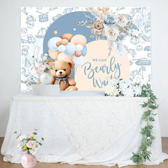 Aperturee - Teddy Bear Balloon Floral Blue Baby Shower Backdrop