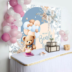 Aperturee - Teddy Bear Balloon Floral Blue Baby Shower Backdrop