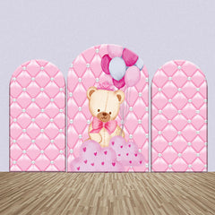 Aperturee - Teddy Bear Balloon Pink Cloud Arch Backdrop Kit