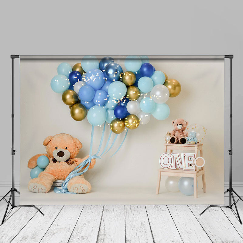 Aperturee - Teddy Bear Balloons 1st Birthday Portrait Backdrop