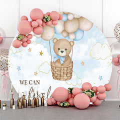 Aperturee Teddy Bear Blue Sky Cloud Round Baby Shower Backdrop