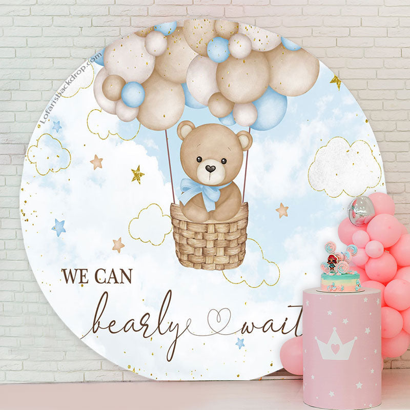 Aperturee - Teddy Bear Blue Sky Cloud Round Baby Shower Backdrop