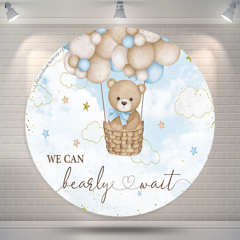 Aperturee Teddy Bear Blue Sky Cloud Round Baby Shower Backdrop