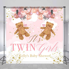 Aperturee - Pink Teddy Bear Custom Twins Baby Shower Backdrop