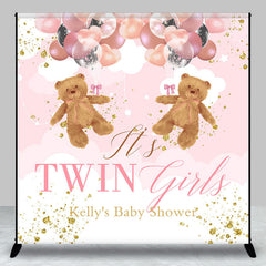 Aperturee - Pink Teddy Bear Custom Twins Baby Shower Backdrop