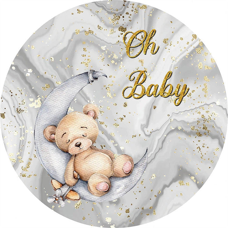 Aperturee - Teddy Bear Grey Round Baby Shower Backdrop Kit