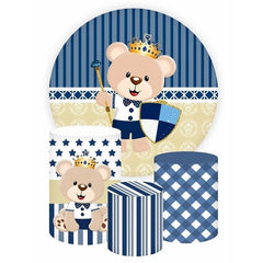 Aperturee Teddy Bear Guard Round Blue Baby Shower Backdrop Kit