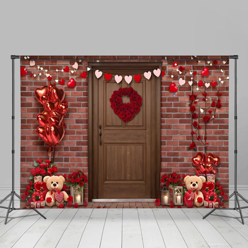 Aperturee - Teddy Bear Red Balloons Door Valentines Day Backdrop