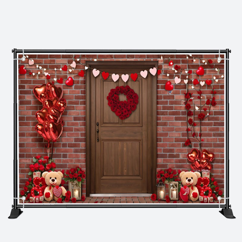 Aperturee - Teddy Bear Red Balloons Door Valentines Day Backdrop