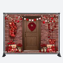 Aperturee - Teddy Bear Red Balloons Door Valentines Day Backdrop