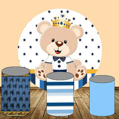 Aperturee Teddy Bear Round Blue Boys Baby Shower Backdrop Kit