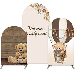 Aperturee Teddy Bear Wood Floral Baby Shower Arch Backdrop Kit