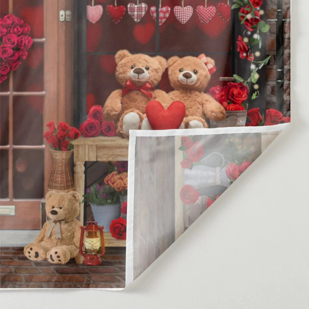 Aperturee - Teddy Red Rose Happy Valentines Day Shop Backdrop