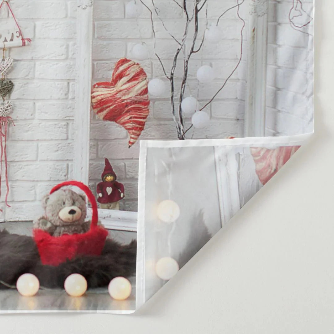 Aperturee - Teddy White Love Is Heart Happy Valentine Backdrop