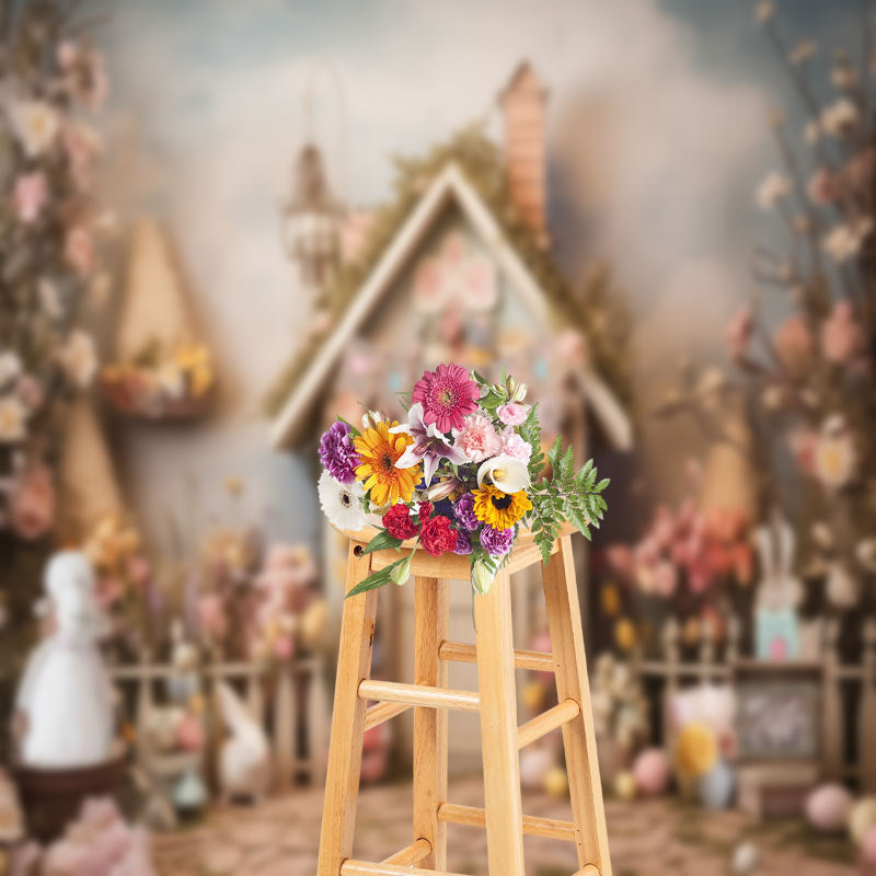 Aperturee - Tender Pink Floral Wood House Photo Easter Backdrop