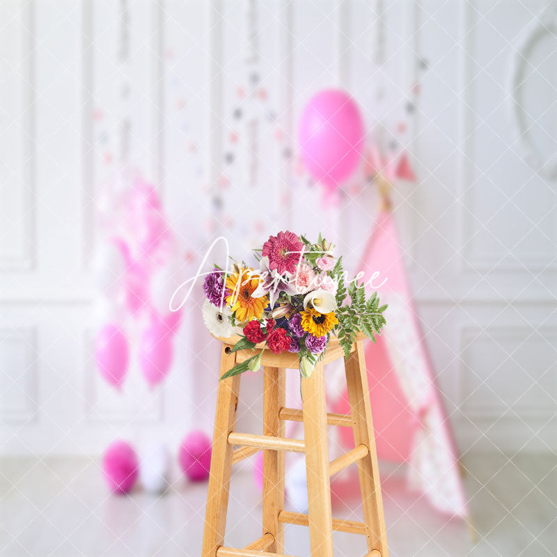 Aperturee - Tent Balloons White Retro Wall Cake Smash Backdrop