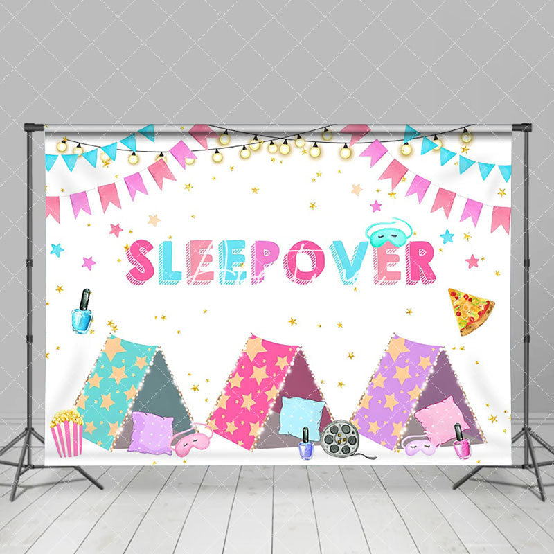 Aperturee - Tents Flag Glitter Stars Sleepover Party Backdrop