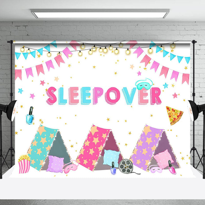 Aperturee - Tents Flag Glitter Stars Sleepover Party Backdrop