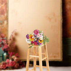 Aperturee - Abstract Vase Pink Flowers Photo Retro Wall Backdrop