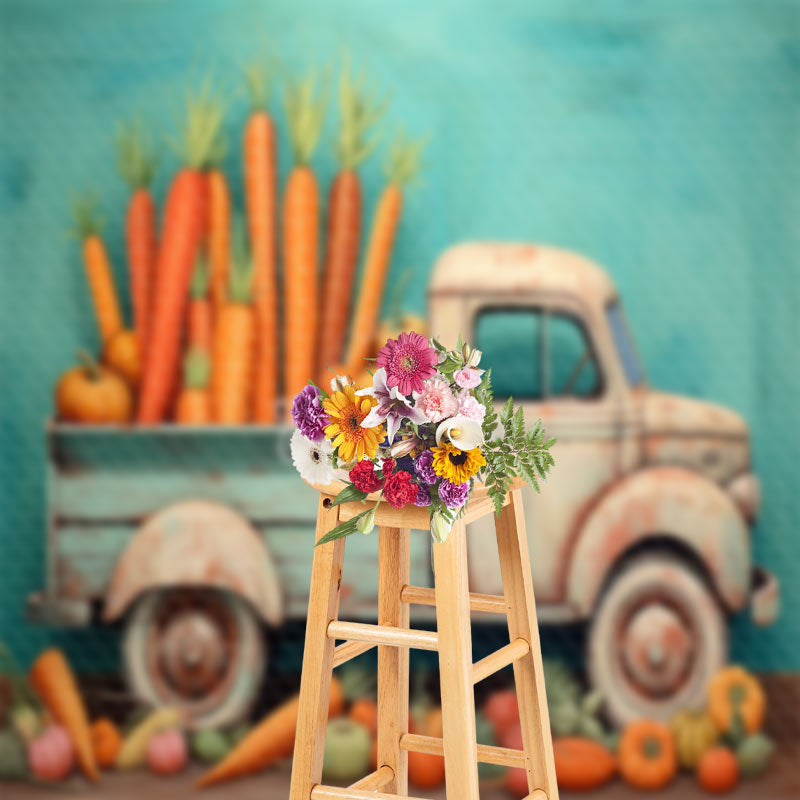 Aperturee - Carrots Pumpkin Truck Vegetables Easter Backdrop