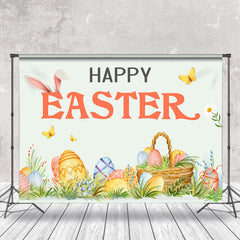 Aperturee - Cartoon Grassland Basket Eggs Happy Easter Backdrop