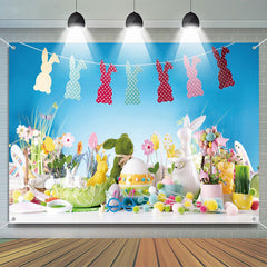 Aperturee - Colorful Trinkets Bunny Eggs Blue Easter Backdrop