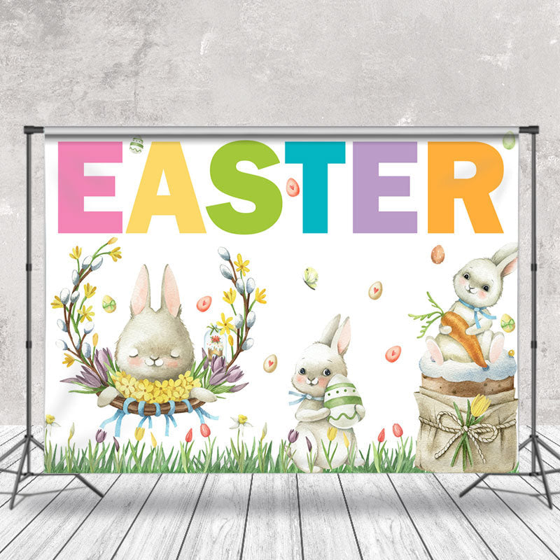 Aperturee - Cute Bunny Spring Grass Photography Easter Backdrop