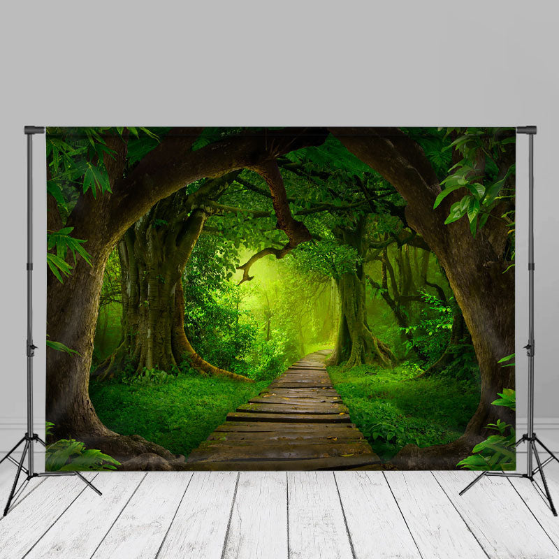 Aperturee - Green Forest And Wooden Path Scene Spring Backdrop