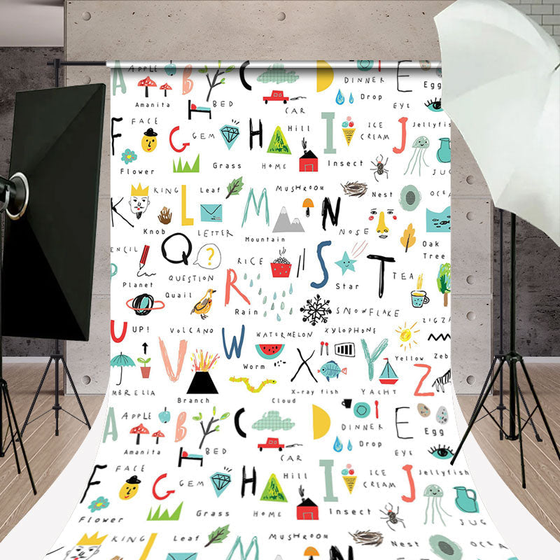 Aperturee - Hand Drawn Alphabet Photo Backdrop For Studio