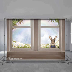 Aperturee - Rabbit Out Window Floral Rainbow Easter Day Banner