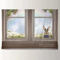 Aperturee - Rabbit Out Window Floral Rainbow Easter Day Banner