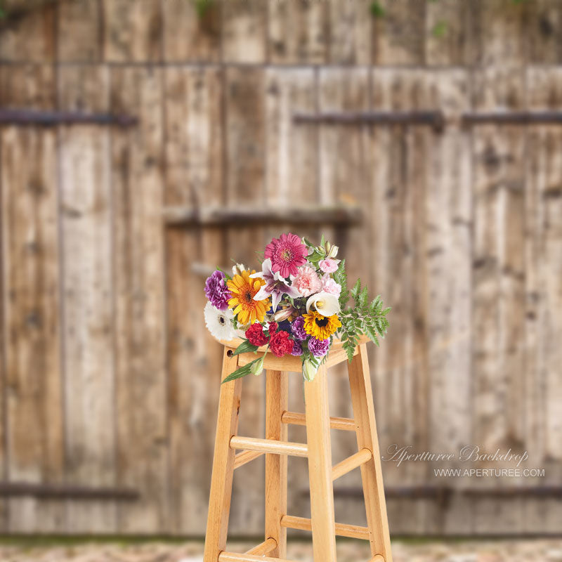 Aperturee - Rustic Wooden Farmhouse Barn Door Photo Backdrop