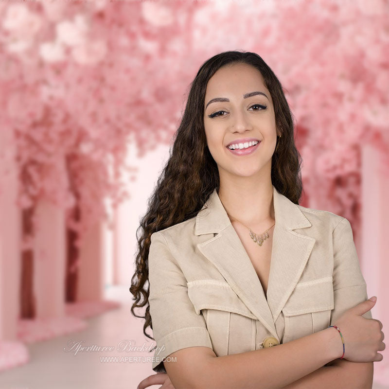 Aperturee - Sweet Pink Floral Portrait Backdrop For Photography